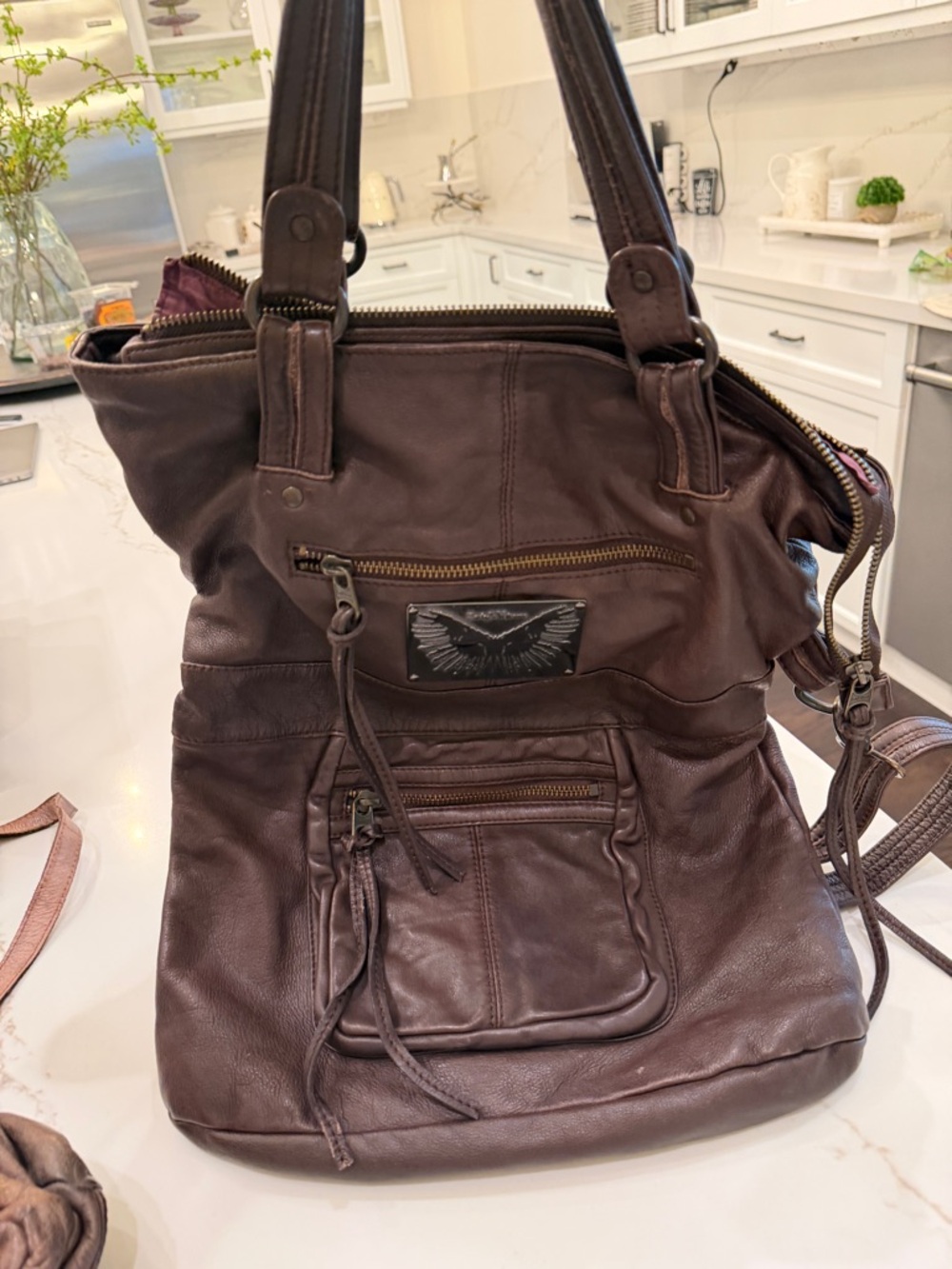 Zadig & Voltaire Brown Leather Tote with Branded Metal Plaque